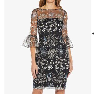 NWT Adrianna Papell size14 floral-embroidered 3/4 sleeve cocktail dress